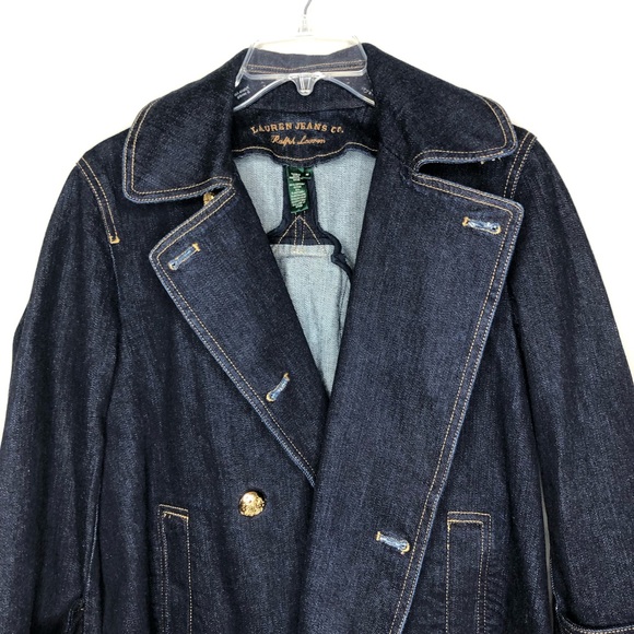 Vintage Lauren Jean Ralph Lauren Denim Jean Jacket Gold Buttons Dark Wash Medium - Picture 5 of 12